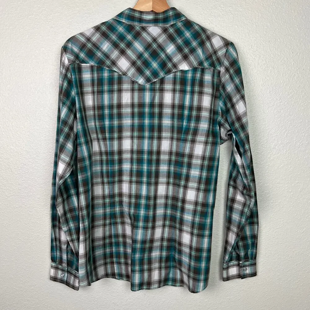 Roper Women's Large Plaid Print Embroidered Pearl Snap Western Shirt Long Sleeve - Picture 9 of 9